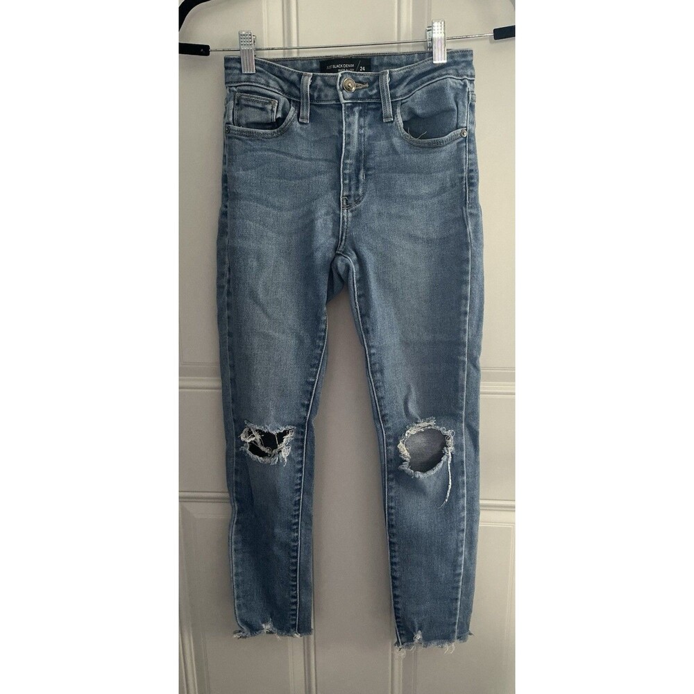 Just Black Denim Distressed Ripped Jeans Women’s 24 Skinny Raw Frayed